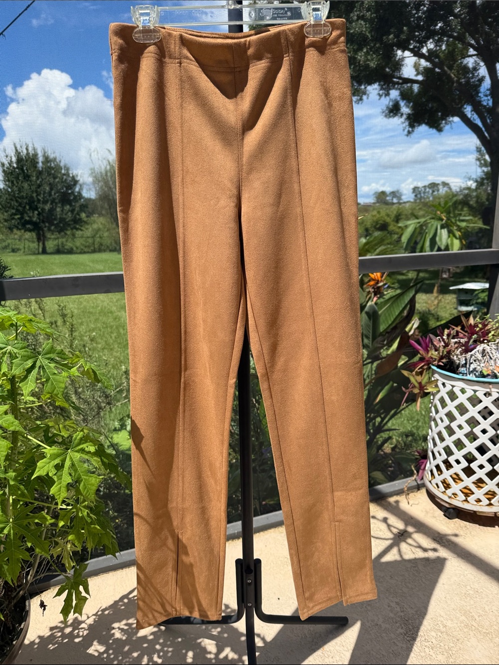 HUE Tan Straight-Leg Ponte suede look Trousers